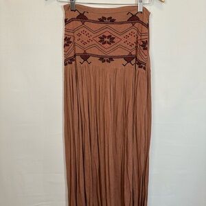 Japna Womens Size S Maxi Skirt Embroidered Side Zipper Slits Boho Hippie NWT
